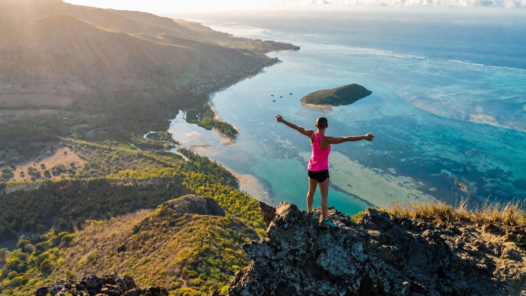 Private sunrise hike overlooking the lagoon at Le Morne Brabant