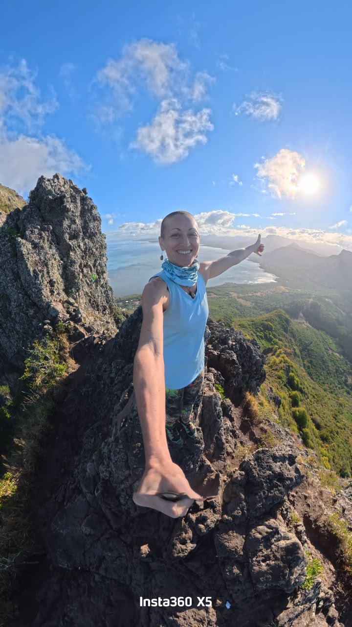 Vanessa hiking above the southwest coast of Mauritius