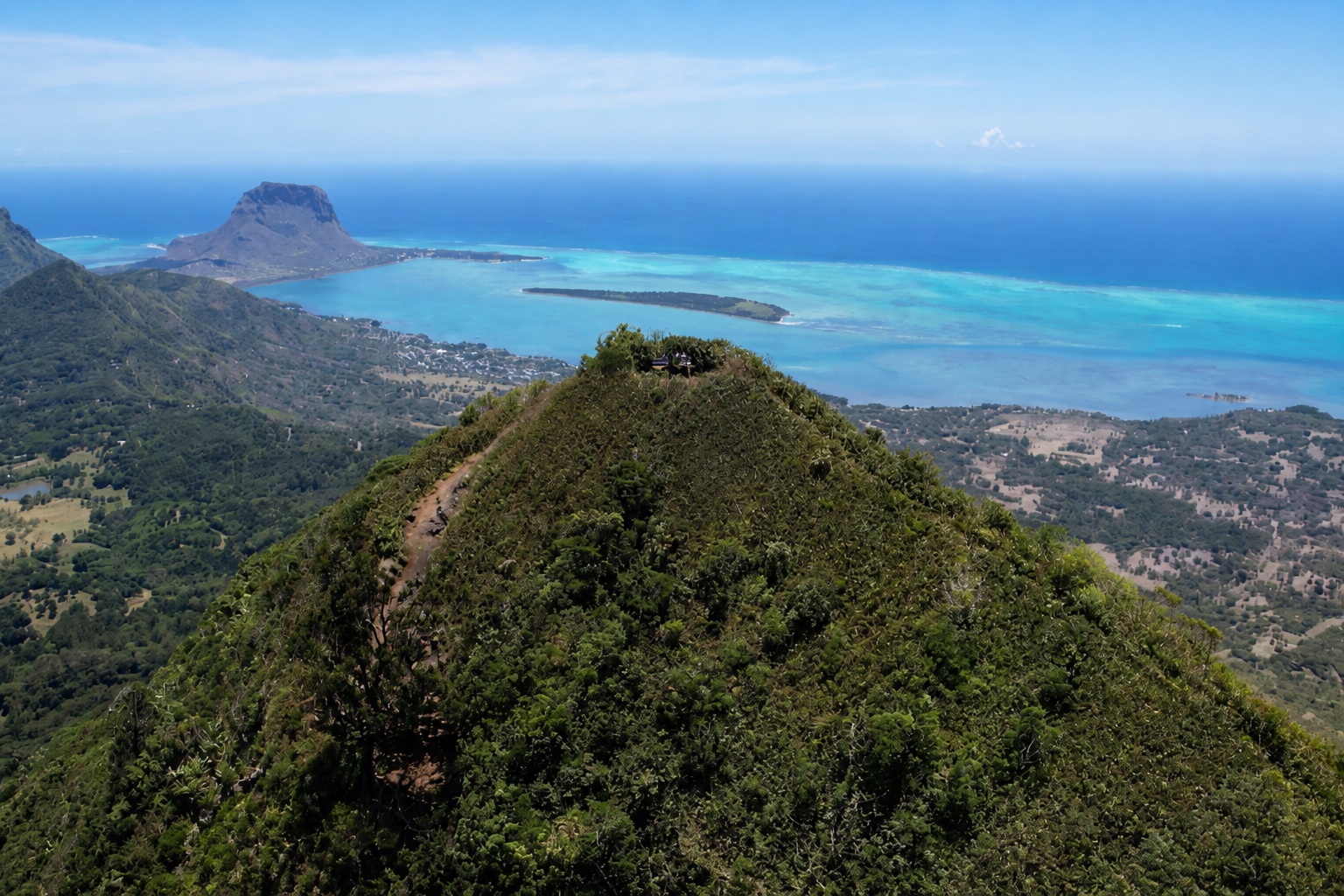 Piton de la Petite Rivière Noire summit ridge overlooking Le Morne and the southwest lagoon